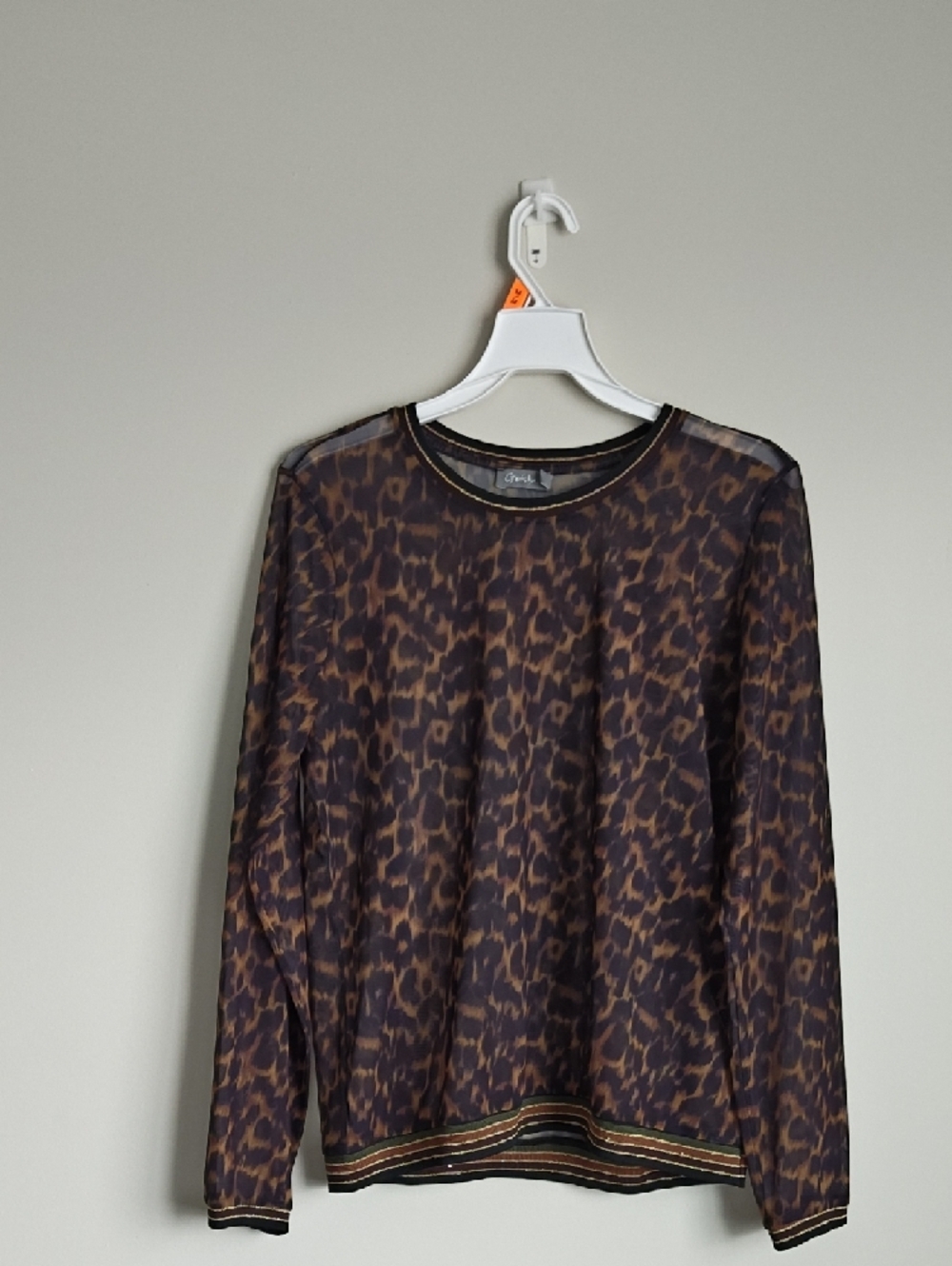 Brown Leopard Print Long-Sleeve Mesh Top